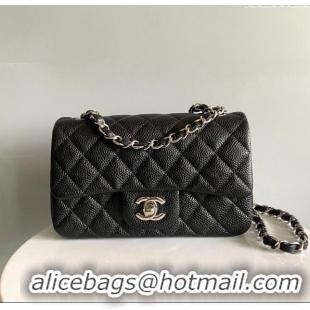 Luxury Cheap Chanel Grained Calfskin Classic Mini Flap Bag A01116 Black/Silver 2024