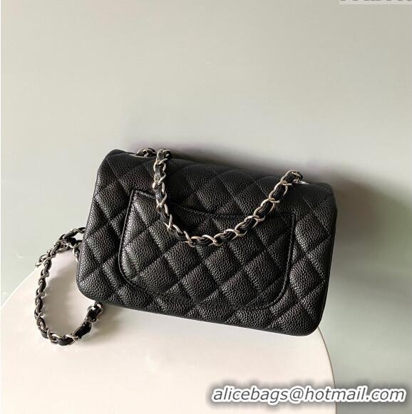 Luxury Cheap Chanel Grained Calfskin Classic Mini Flap Bag A01116 Black/Silver 2024