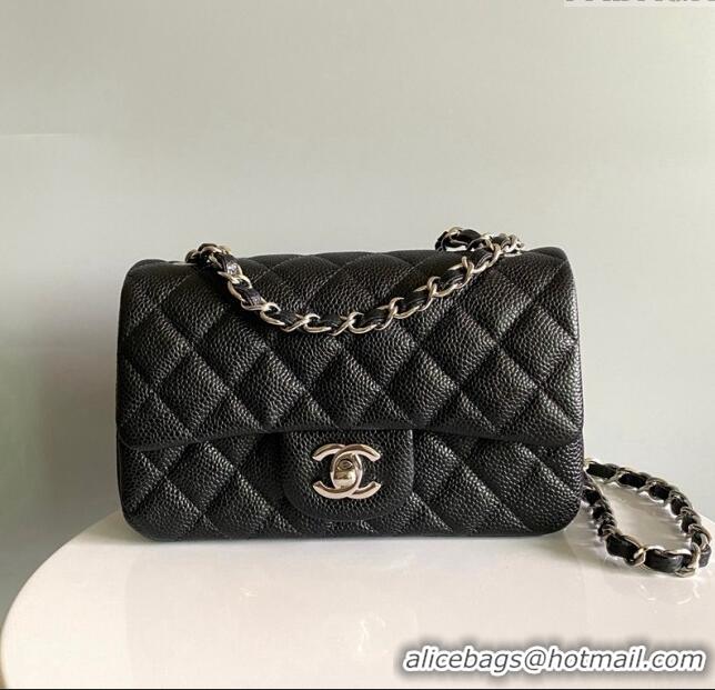 Luxury Cheap Chanel Grained Calfskin Classic Mini Flap Bag A01116 Black/Silver 2024