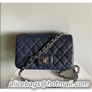 Top Grade Chanel Grained Calfskin Classic Mini Flap Bag A01116 Navy Blue/Silver 2024