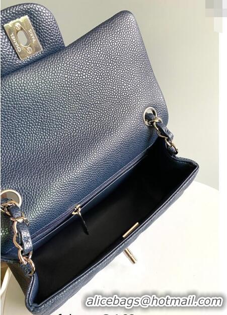 Top Grade Chanel Grained Calfskin Classic Mini Flap Bag A01116 Navy Blue/Silver 2024