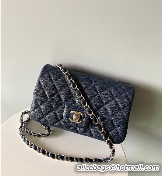 Top Grade Chanel Grained Calfskin Classic Mini Flap Bag A01116 Navy Blue/Silver 2024