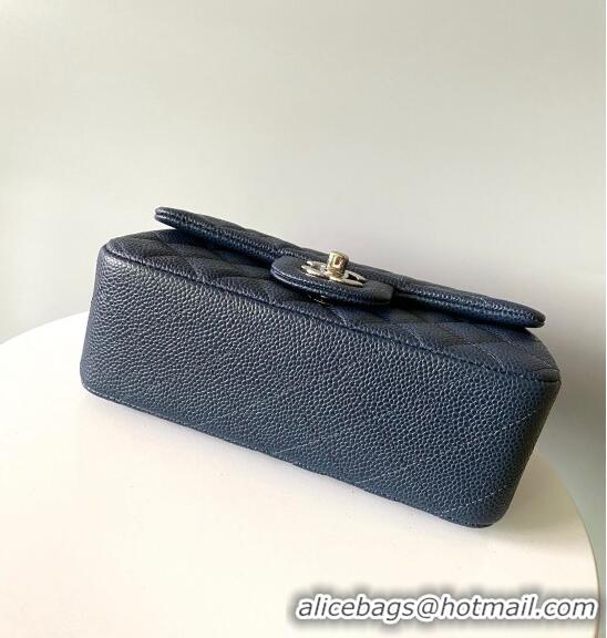 Top Grade Chanel Grained Calfskin Classic Mini Flap Bag A01116 Navy Blue/Silver 2024