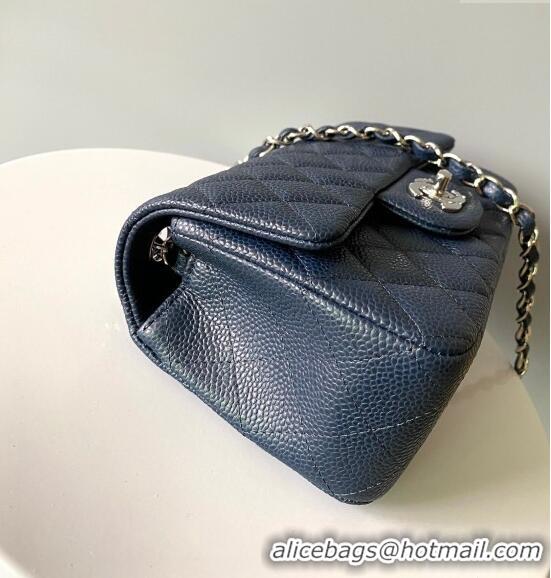 Top Grade Chanel Grained Calfskin Classic Mini Flap Bag A01116 Navy Blue/Silver 2024