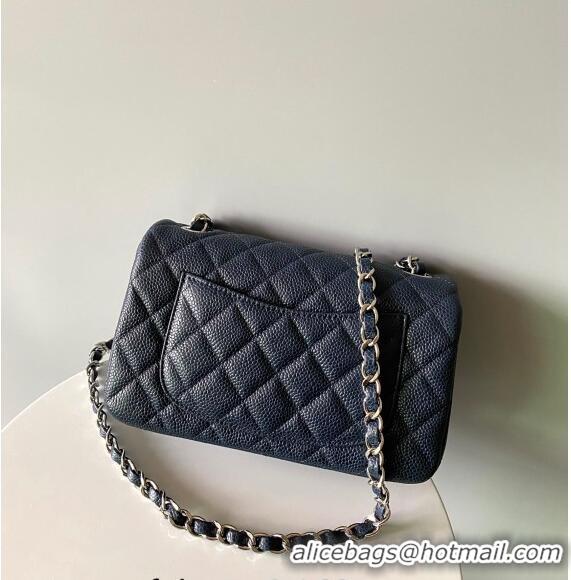 Top Grade Chanel Grained Calfskin Classic Mini Flap Bag A01116 Navy Blue/Silver 2024