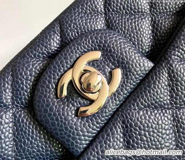 Top Grade Chanel Grained Calfskin Classic Mini Flap Bag A01116 Navy Blue/Silver 2024