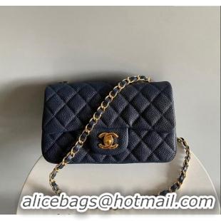 Buy Fashionable Chanel Grained Calfskin Classic Mini Flap Bag A01116 Navy Blue/Gold 2024