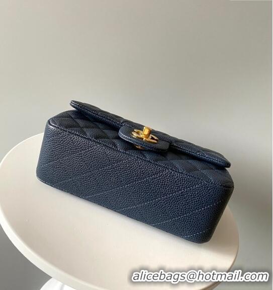 Buy Fashionable Chanel Grained Calfskin Classic Mini Flap Bag A01116 Navy Blue/Gold 2024