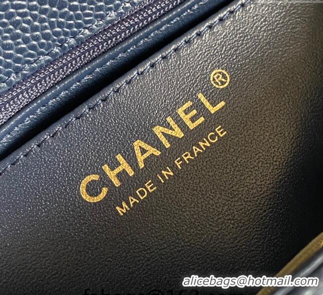 Buy Fashionable Chanel Grained Calfskin Classic Mini Flap Bag A01116 Navy Blue/Gold 2024