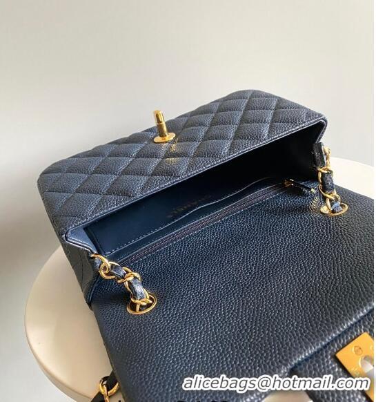 Buy Fashionable Chanel Grained Calfskin Classic Mini Flap Bag A01116 Navy Blue/Gold 2024