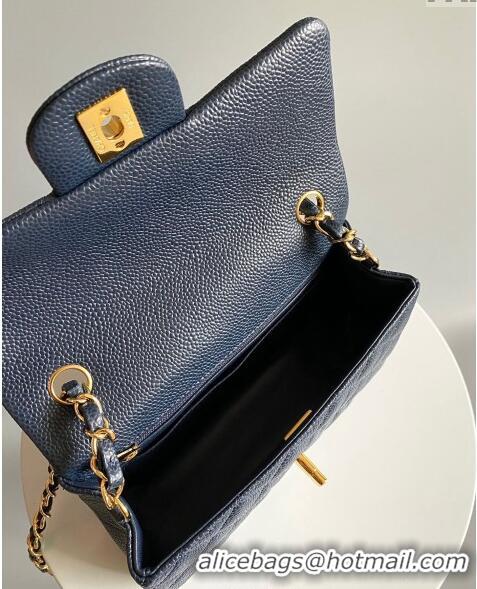 Buy Fashionable Chanel Grained Calfskin Classic Mini Flap Bag A01116 Navy Blue/Gold 2024