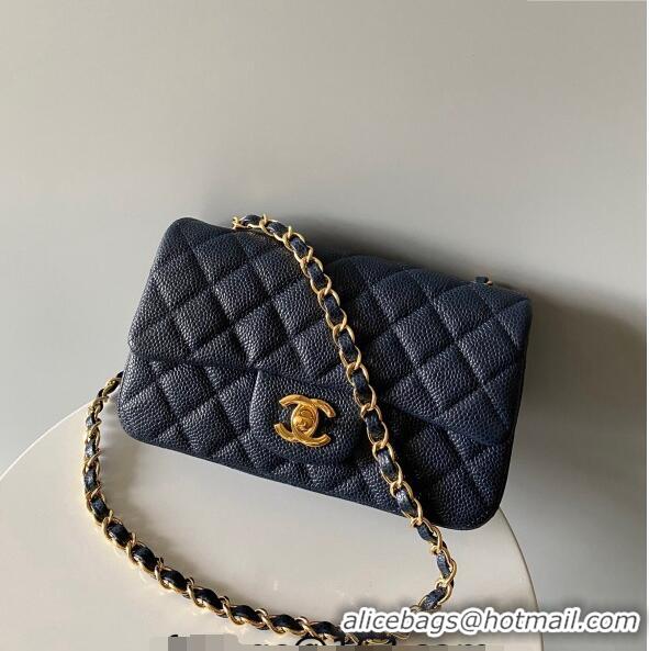 Buy Fashionable Chanel Grained Calfskin Classic Mini Flap Bag A01116 Navy Blue/Gold 2024