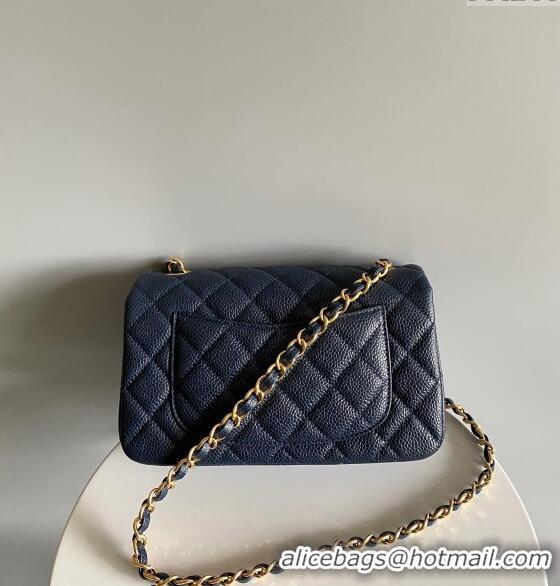 Buy Fashionable Chanel Grained Calfskin Classic Mini Flap Bag A01116 Navy Blue/Gold 2024