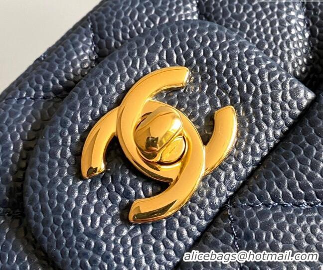 Buy Fashionable Chanel Grained Calfskin Classic Mini Flap Bag A01116 Navy Blue/Gold 2024