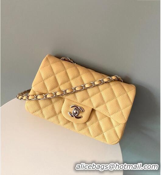 Luxury Cheap Chanel Grained Calfskin Classic Mini Flap Bag A01116 Yellow/Silver 2024