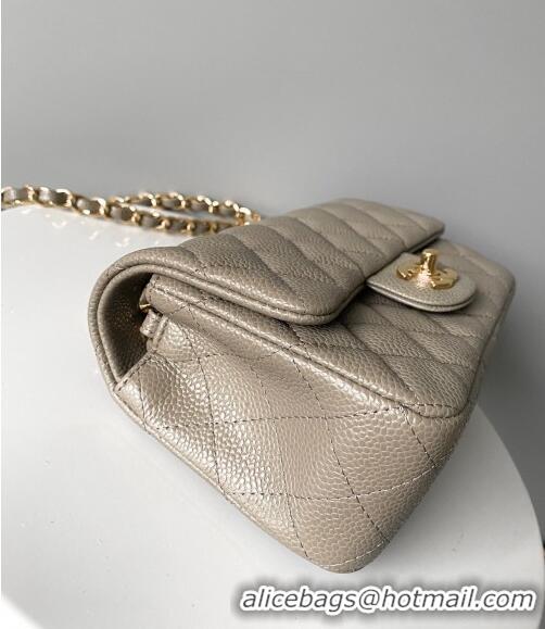 Famous Brand Chanel Grained Calfskin Classic Mini Flap Bag A01116 Grey/Gold 2024