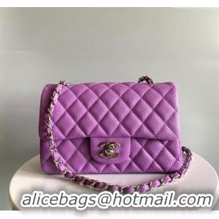 Buy Sophisticated Chanel Grained Calfskin Classic Mini Flap Bag A01116 Purple/Silver 2024