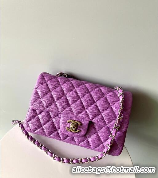 Buy Sophisticated Chanel Grained Calfskin Classic Mini Flap Bag A01116 Purple/Silver 2024