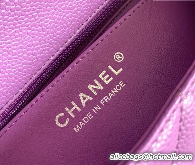 Buy Sophisticated Chanel Grained Calfskin Classic Mini Flap Bag A01116 Purple/Silver 2024