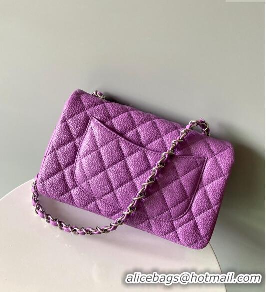 Buy Sophisticated Chanel Grained Calfskin Classic Mini Flap Bag A01116 Purple/Silver 2024