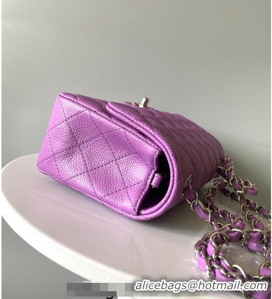 Buy Sophisticated Chanel Grained Calfskin Classic Mini Flap Bag A01116 Purple/Silver 2024