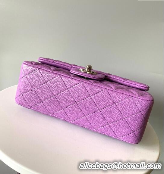 Buy Sophisticated Chanel Grained Calfskin Classic Mini Flap Bag A01116 Purple/Silver 2024