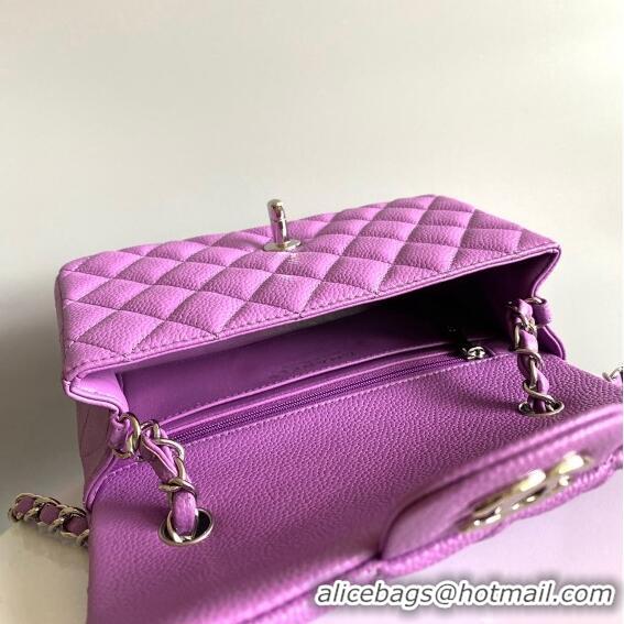 Buy Sophisticated Chanel Grained Calfskin Classic Mini Flap Bag A01116 Purple/Silver 2024