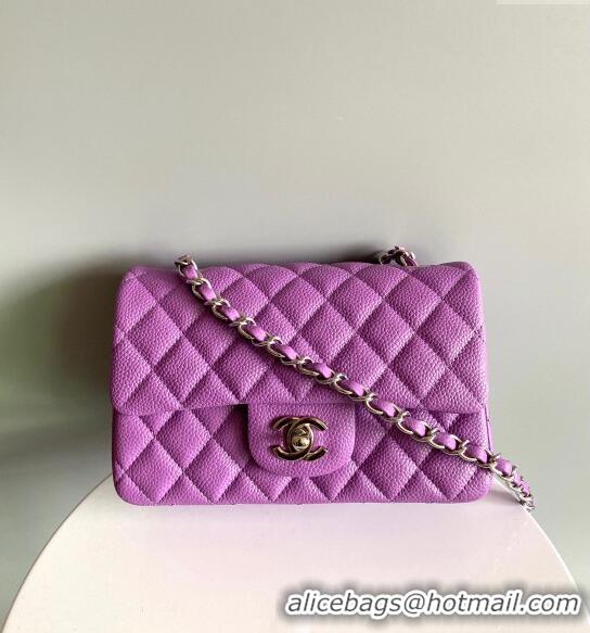 Buy Sophisticated Chanel Grained Calfskin Classic Mini Flap Bag A01116 Purple/Silver 2024