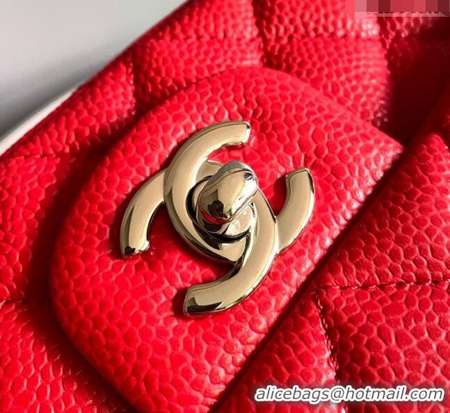 Spot Bulk Chanel Grained Calfskin Classic Mini Flap Bag A01116 Red/Silver 2024