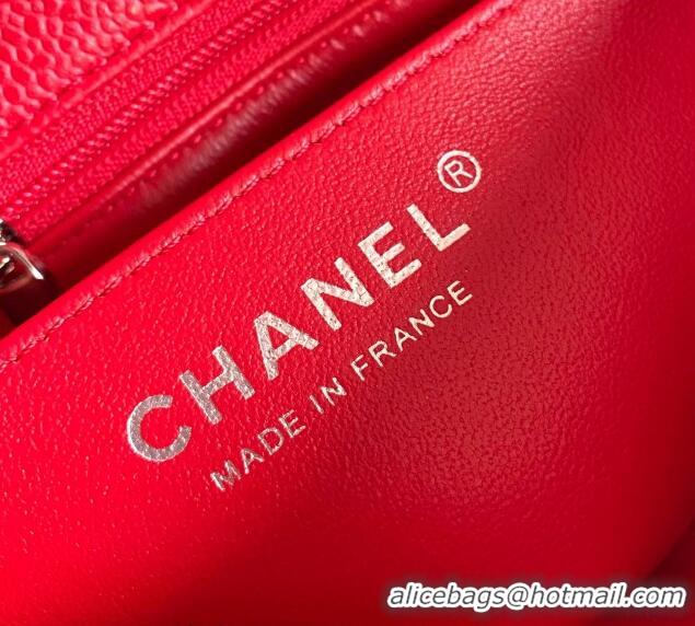 Spot Bulk Chanel Grained Calfskin Classic Mini Flap Bag A01116 Red/Silver 2024