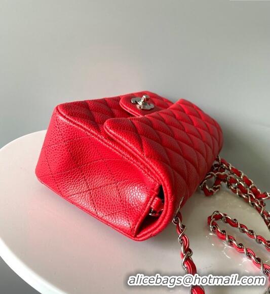 Spot Bulk Chanel Grained Calfskin Classic Mini Flap Bag A01116 Red/Silver 2024