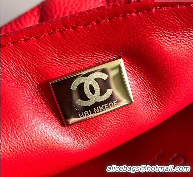 Spot Bulk Chanel Grained Calfskin Classic Mini Flap Bag A01116 Red/Silver 2024