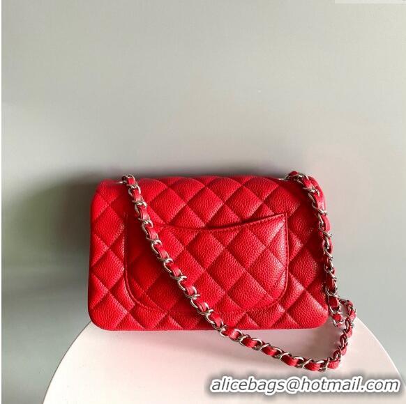 Spot Bulk Chanel Grained Calfskin Classic Mini Flap Bag A01116 Red/Silver 2024