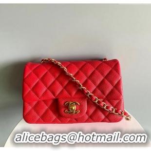 Classic Cheap Chanel Grained Calfskin Classic Mini Flap Bag A01116 Red/Gold 2024