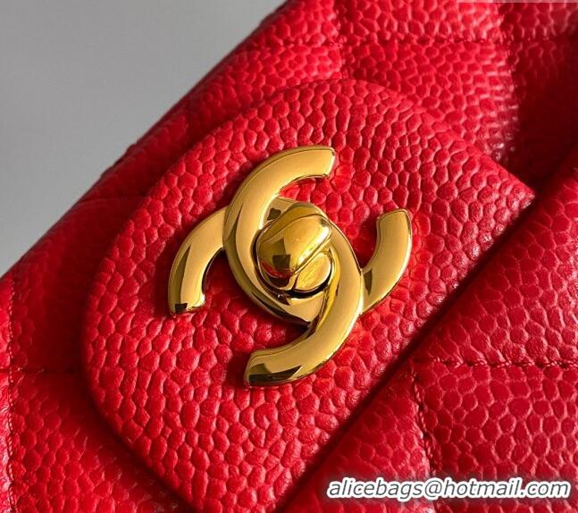 Classic Cheap Chanel Grained Calfskin Classic Mini Flap Bag A01116 Red/Gold 2024