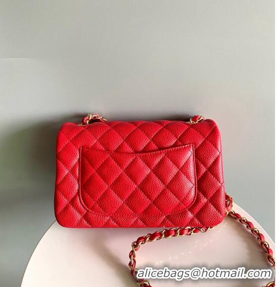 Classic Cheap Chanel Grained Calfskin Classic Mini Flap Bag A01116 Red/Gold 2024