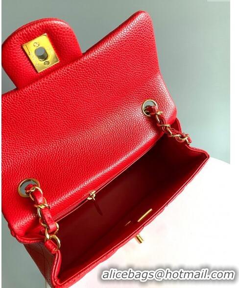 Classic Cheap Chanel Grained Calfskin Classic Mini Flap Bag A01116 Red/Gold 2024