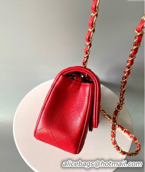 Classic Cheap Chanel Grained Calfskin Classic Mini Flap Bag A01116 Red/Gold 2024