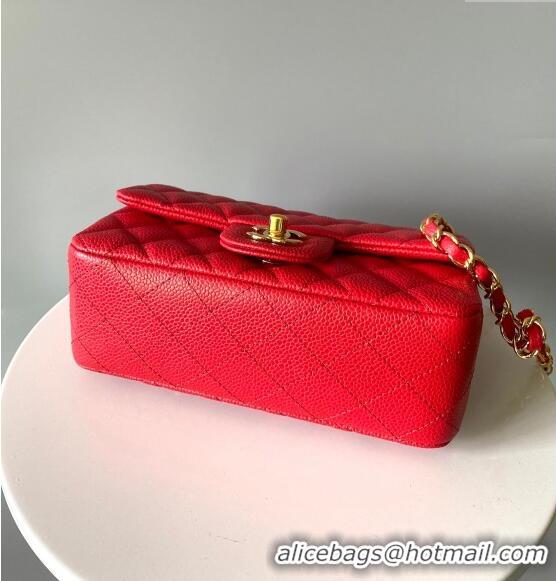 Classic Cheap Chanel Grained Calfskin Classic Mini Flap Bag A01116 Red/Gold 2024