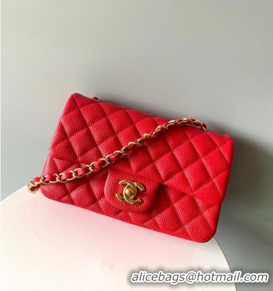 Classic Cheap Chanel Grained Calfskin Classic Mini Flap Bag A01116 Red/Gold 2024