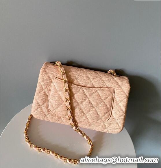 New Release Creation Chanel Grained Calfskin Classic Mini Flap Bag A01116 Nude/Gold 2024