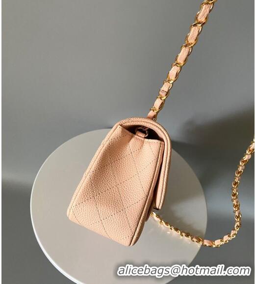 New Release Creation Chanel Grained Calfskin Classic Mini Flap Bag A01116 Nude/Gold 2024