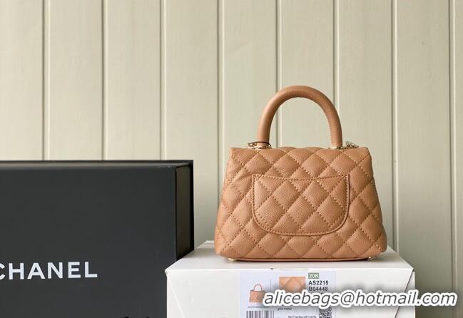 Top Quality Chanel Grained Calfskin Mini Flap Bag with Top Handle AS2215 Brown Leather 2024 