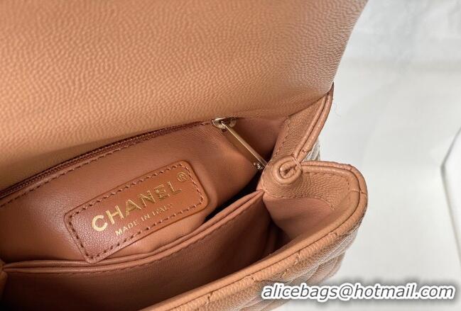 Top Quality Chanel Grained Calfskin Mini Flap Bag with Top Handle AS2215 Brown Leather 2024 