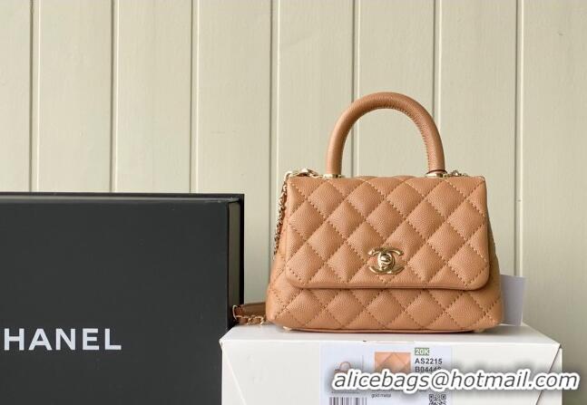 Top Quality Chanel Grained Calfskin Mini Flap Bag with Top Handle AS2215 Brown Leather 2024 