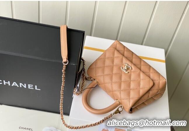 Top Quality Chanel Grained Calfskin Mini Flap Bag with Top Handle AS2215 Brown Leather 2024 