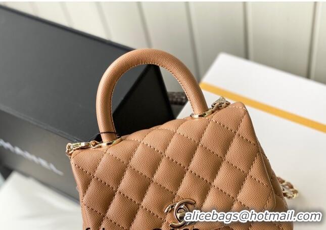 Top Quality Chanel Grained Calfskin Mini Flap Bag with Top Handle AS2215 Brown Leather 2024 