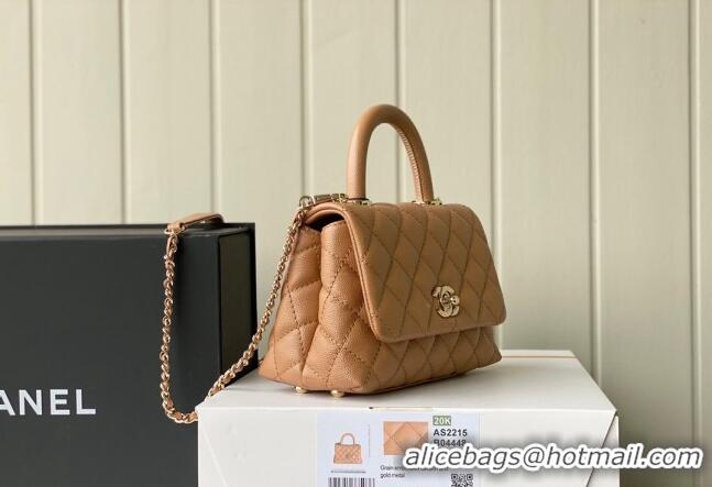 Top Quality Chanel Grained Calfskin Mini Flap Bag with Top Handle AS2215 Brown Leather 2024 