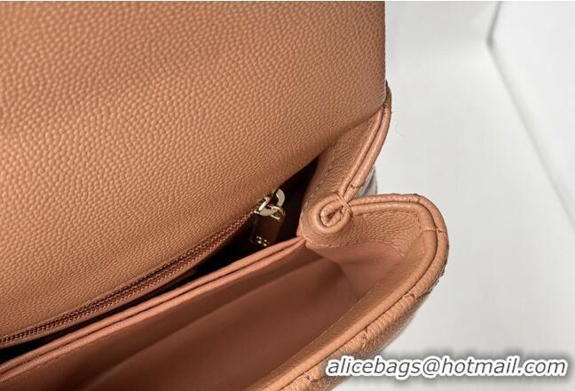 Top Quality Chanel Grained Calfskin Mini Flap Bag with Top Handle AS2215 Brown Leather 2024 