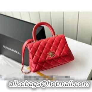 New Design Chanel Grained Calfskin Mini Flap Bag with Top Handle AS2215 Red 2024